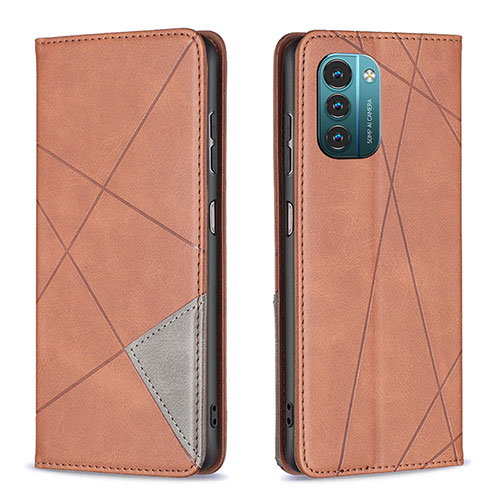 Leather Case Stands Flip Cover Holder B07F for Nokia G21 Brown