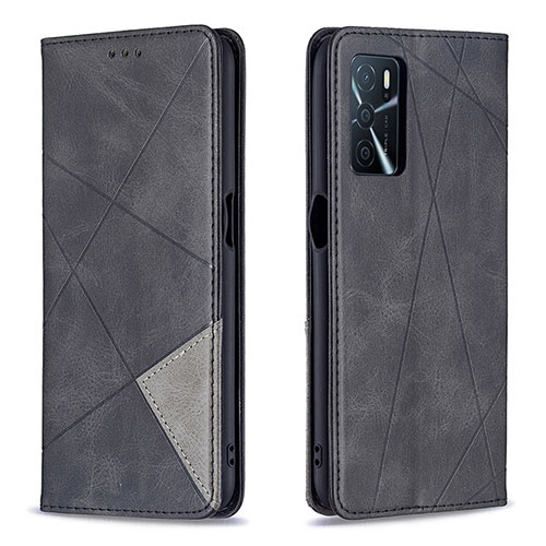 Leather Case Stands Flip Cover Holder B07F for Oppo A16 Black