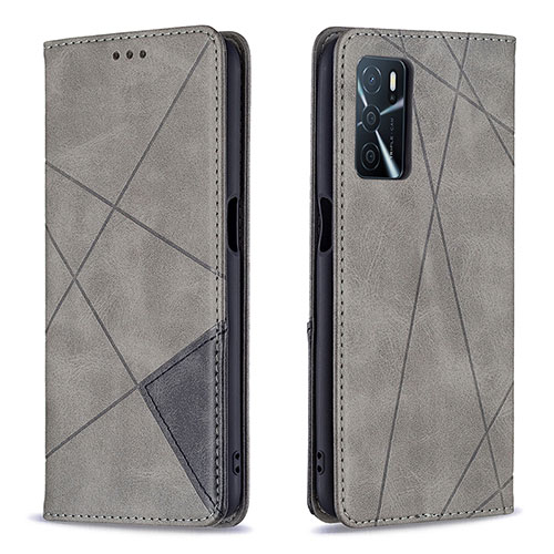 Leather Case Stands Flip Cover Holder B07F for Oppo A16s Gray