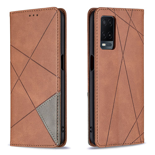 Leather Case Stands Flip Cover Holder B07F for Oppo A54 4G Brown