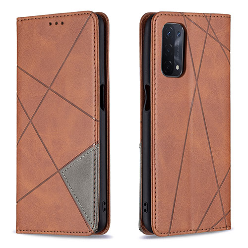 Leather Case Stands Flip Cover Holder B07F for Oppo A54 5G Brown