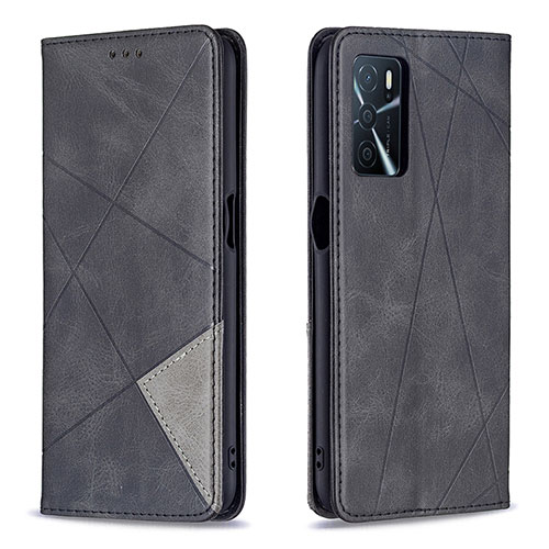 Leather Case Stands Flip Cover Holder B07F for Oppo A54s Black
