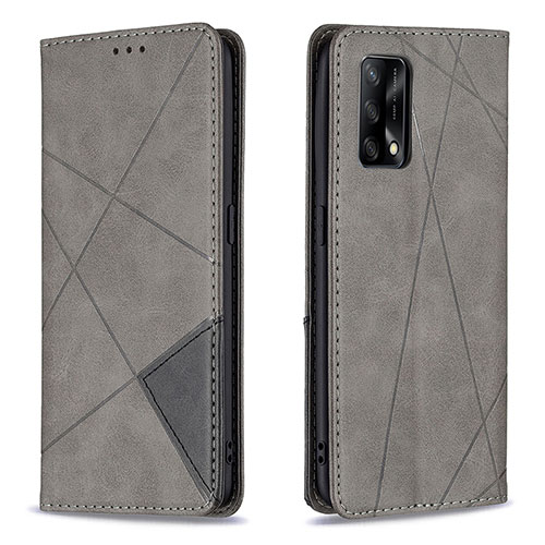 Leather Case Stands Flip Cover Holder B07F for Oppo A74 4G Gray