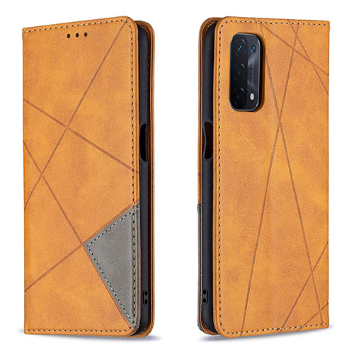 Leather Case Stands Flip Cover Holder B07F for Oppo A74 5G Light Brown
