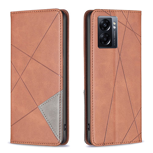 Leather Case Stands Flip Cover Holder B07F for Oppo A77 5G Brown