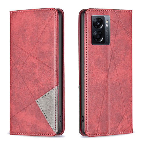 Leather Case Stands Flip Cover Holder B07F for Oppo A77 5G Red
