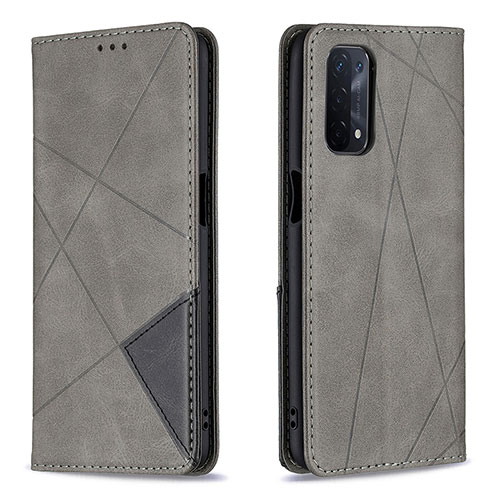 Leather Case Stands Flip Cover Holder B07F for Oppo A93 5G Gray