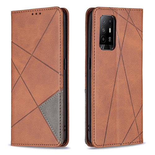 Leather Case Stands Flip Cover Holder B07F for Oppo A94 5G Brown