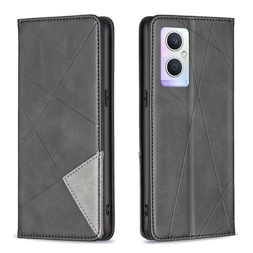 Leather Case Stands Flip Cover Holder B07F for Oppo A96 5G Black