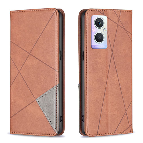 Leather Case Stands Flip Cover Holder B07F for Oppo A96 5G Brown