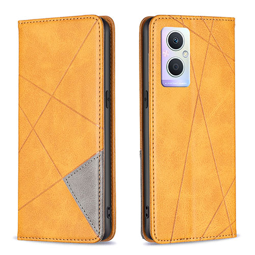 Leather Case Stands Flip Cover Holder B07F for Oppo A96 5G Light Brown