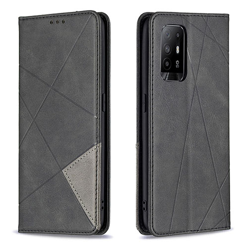 Leather Case Stands Flip Cover Holder B07F for Oppo F19 Pro+ Plus 5G Black