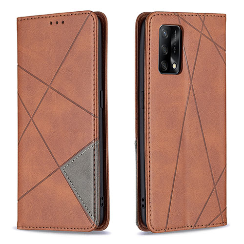 Leather Case Stands Flip Cover Holder B07F for Oppo F19s Brown