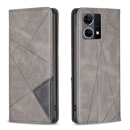Leather Case Stands Flip Cover Holder B07F for Oppo F21 Pro 4G Gray