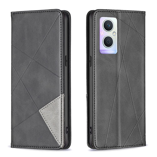 Leather Case Stands Flip Cover Holder B07F for Oppo F21 Pro 5G Black