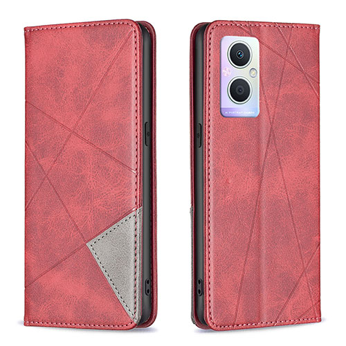 Leather Case Stands Flip Cover Holder B07F for Oppo F21 Pro 5G Red