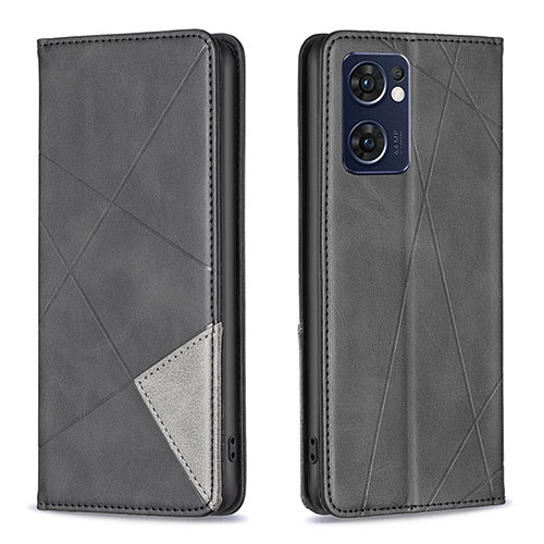 Leather Case Stands Flip Cover Holder B07F for Oppo Find X5 Lite 5G Black