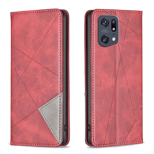 Leather Case Stands Flip Cover Holder B07F for Oppo Find X5 Pro 5G Red