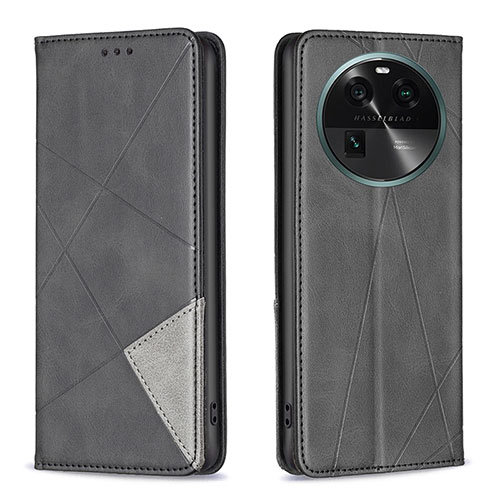 Leather Case Stands Flip Cover Holder B07F for Oppo Find X6 5G Black