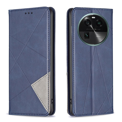 Leather Case Stands Flip Cover Holder B07F for Oppo Find X6 Pro 5G Blue