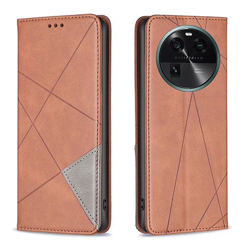 Leather Case Stands Flip Cover Holder B07F for Oppo Find X6 Pro 5G Brown