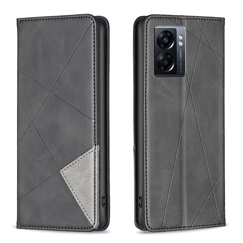 Leather Case Stands Flip Cover Holder B07F for Oppo K10 5G India Black