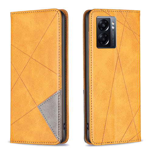 Leather Case Stands Flip Cover Holder B07F for Oppo K10 5G India Light Brown