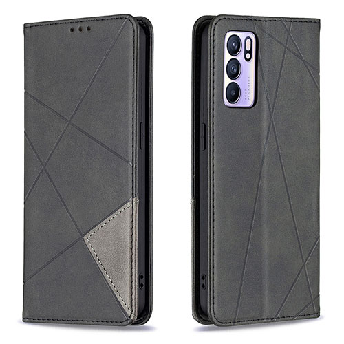 Leather Case Stands Flip Cover Holder B07F for Oppo Reno6 5G Black