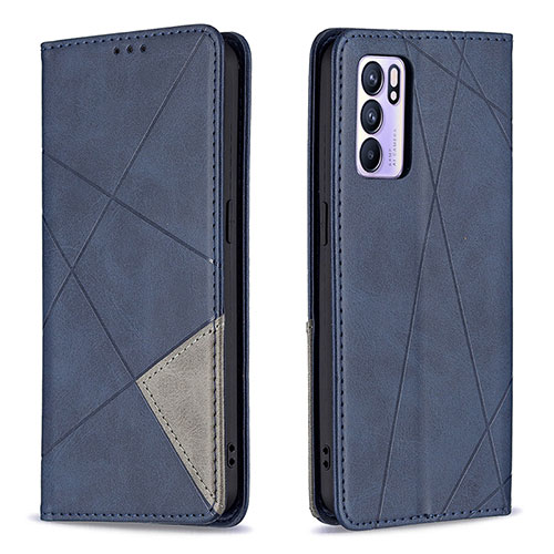 Leather Case Stands Flip Cover Holder B07F for Oppo Reno6 5G Blue