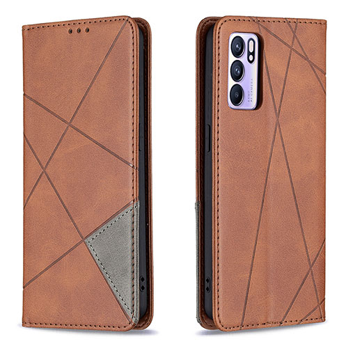 Leather Case Stands Flip Cover Holder B07F for Oppo Reno6 5G Brown