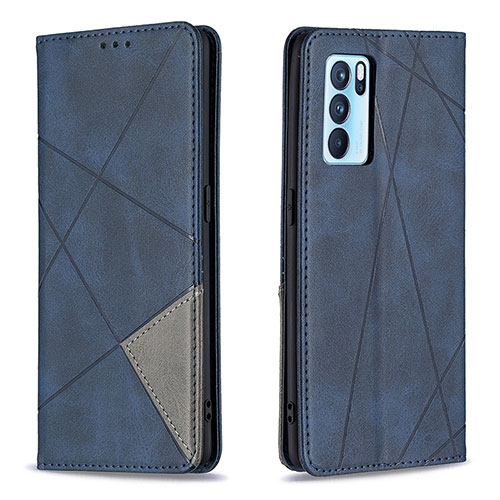 Leather Case Stands Flip Cover Holder B07F for Oppo Reno6 Pro 5G India Blue