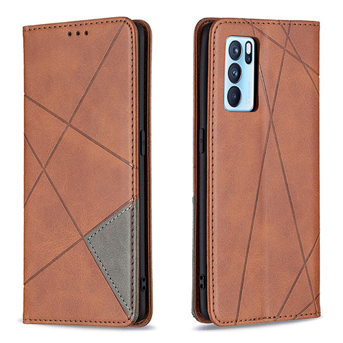 Leather Case Stands Flip Cover Holder B07F for Oppo Reno6 Pro 5G India Brown