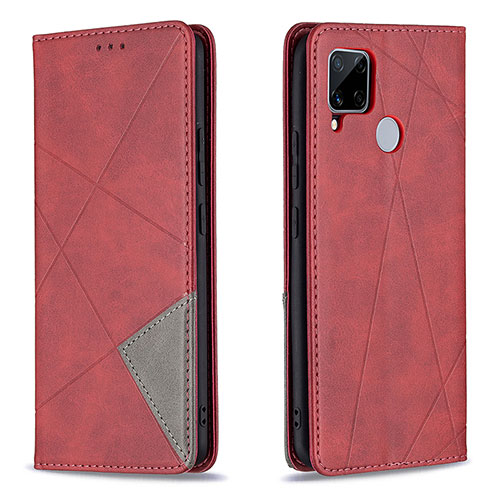 Leather Case Stands Flip Cover Holder B07F for Realme 7i RMX2193 Red