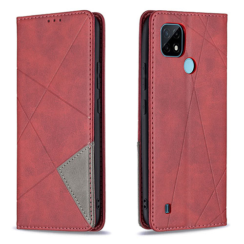 Leather Case Stands Flip Cover Holder B07F for Realme C21 Red