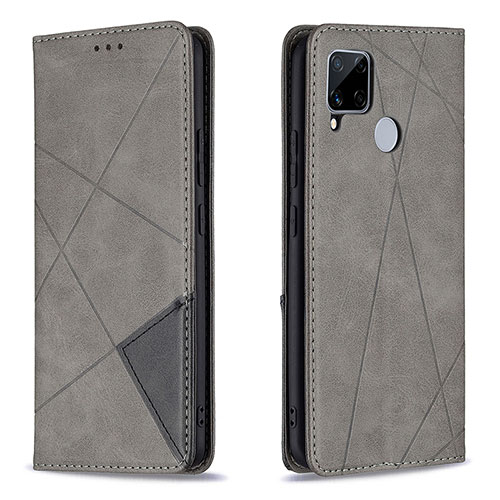 Leather Case Stands Flip Cover Holder B07F for Realme C25 Gray