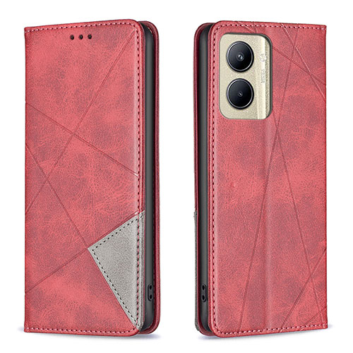 Leather Case Stands Flip Cover Holder B07F for Realme C33 (2023) Red