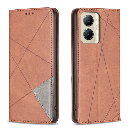 Leather Case Stands Flip Cover Holder B07F for Realme C33 Brown