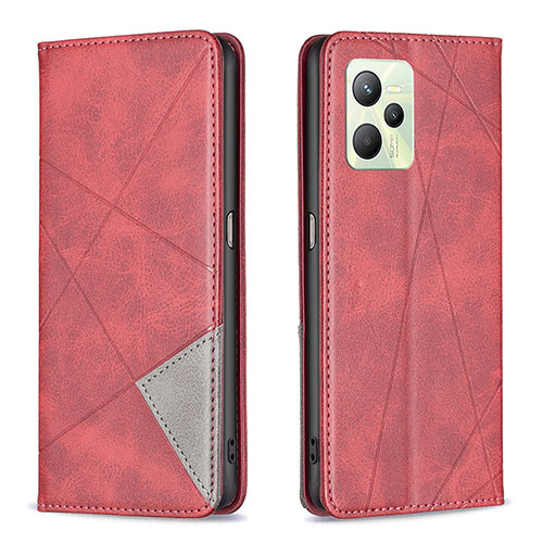 Leather Case Stands Flip Cover Holder B07F for Realme C35 Red