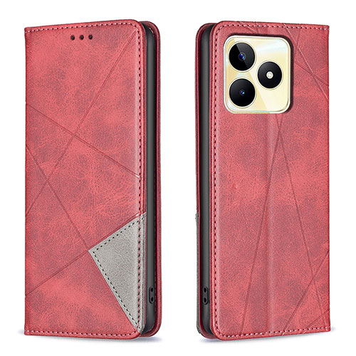 Leather Case Stands Flip Cover Holder B07F for Realme C51 Red