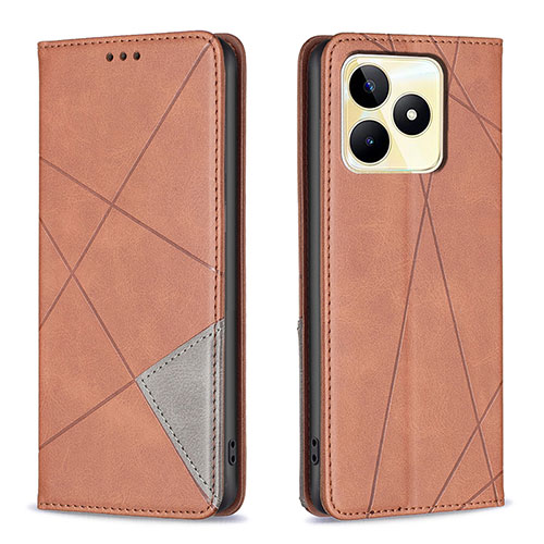 Leather Case Stands Flip Cover Holder B07F for Realme C53 Brown