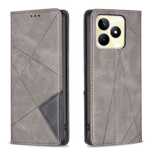 Leather Case Stands Flip Cover Holder B07F for Realme C53 Gray