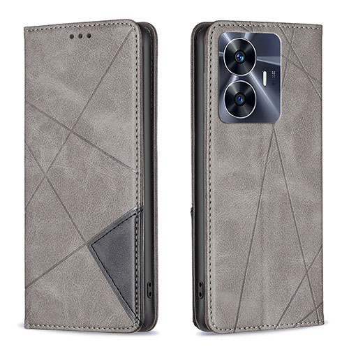 Leather Case Stands Flip Cover Holder B07F for Realme C55 Gray