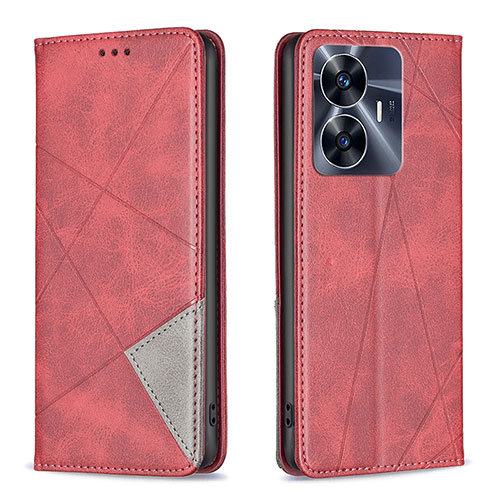 Leather Case Stands Flip Cover Holder B07F for Realme C55 Red