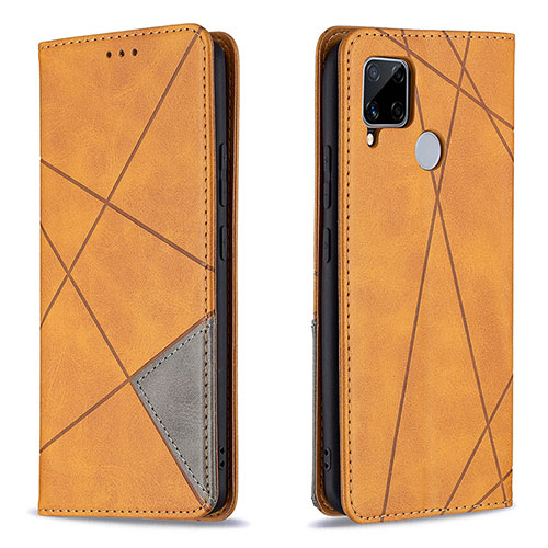 Leather Case Stands Flip Cover Holder B07F for Realme Narzo 30A Light Brown