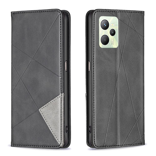 Leather Case Stands Flip Cover Holder B07F for Realme Narzo 50A Prime Black