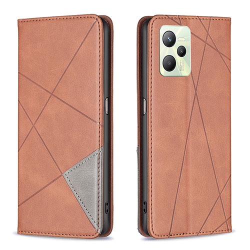 Leather Case Stands Flip Cover Holder B07F for Realme Narzo 50A Prime Brown