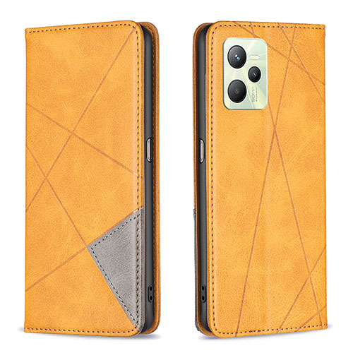 Leather Case Stands Flip Cover Holder B07F for Realme Narzo 50A Prime Light Brown