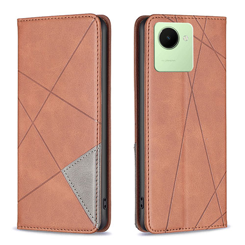 Leather Case Stands Flip Cover Holder B07F for Realme Narzo 50i Prime Brown