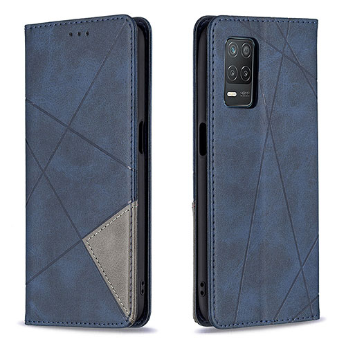 Leather Case Stands Flip Cover Holder B07F for Realme Q3i 5G Blue