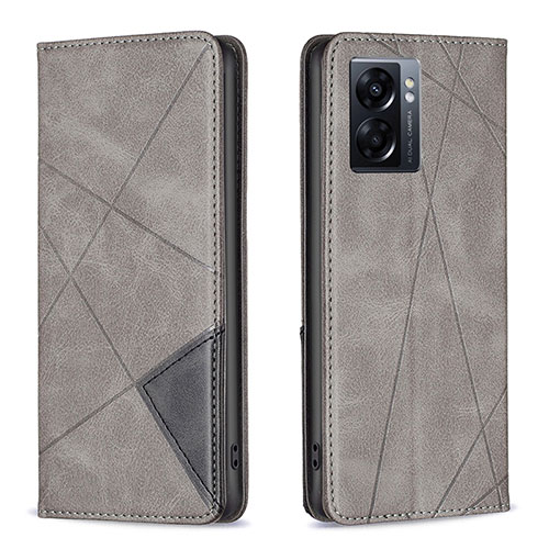 Leather Case Stands Flip Cover Holder B07F for Realme Q5i 5G Gray